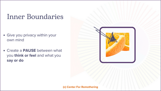 Boundary fundamentals: inner boundaries. Inner boundaries give you privacy within your own mind.  They create a pause between what you think or feel and what you say or do